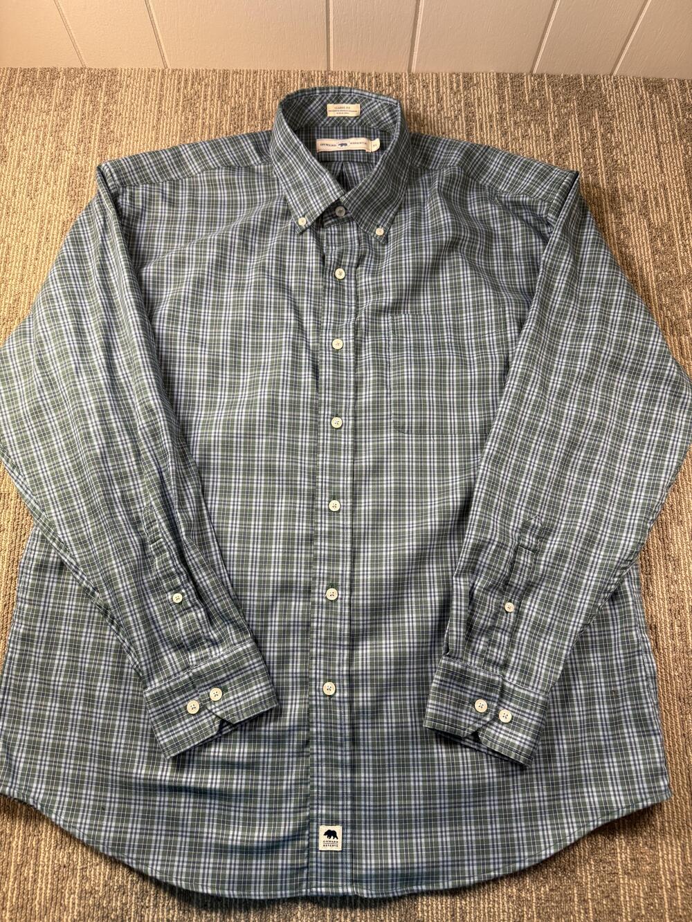 Onward Reserve Shirt Mens XL Green Plaid Long Sleeve Button Down Casual Twill